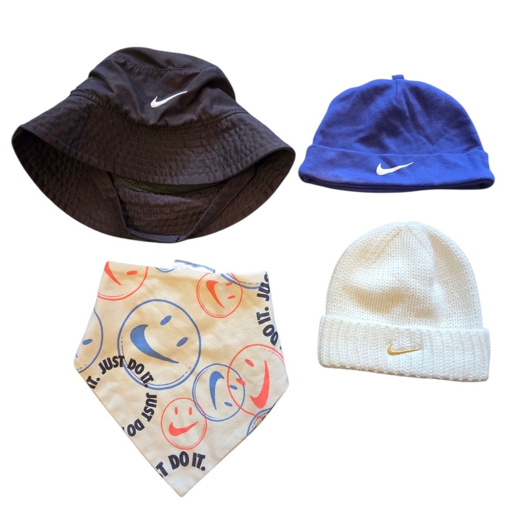 Nike Infant Accessory Bundle Bucket Hat Knit‎ Beanie Jersey Beanie Bandana Bib